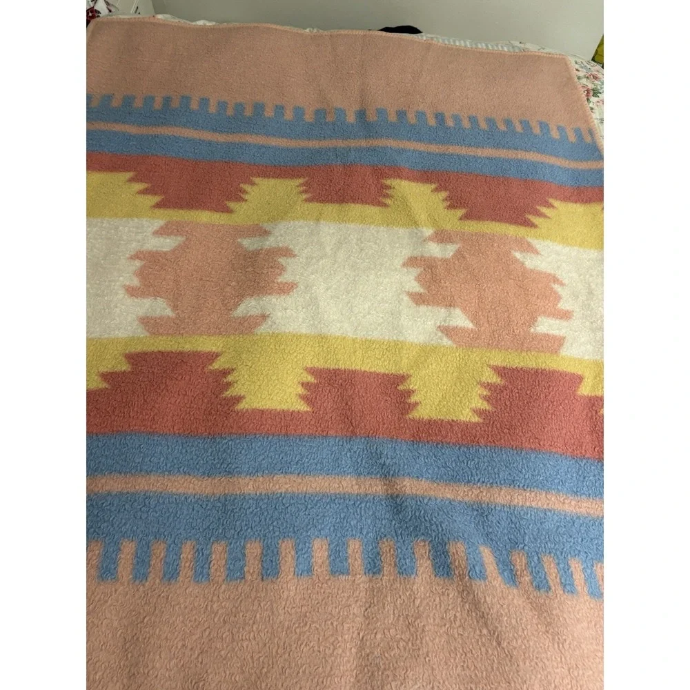 Vintage Biederlack Blanket Throw Southwestern Geometric Pastel Reversible USA